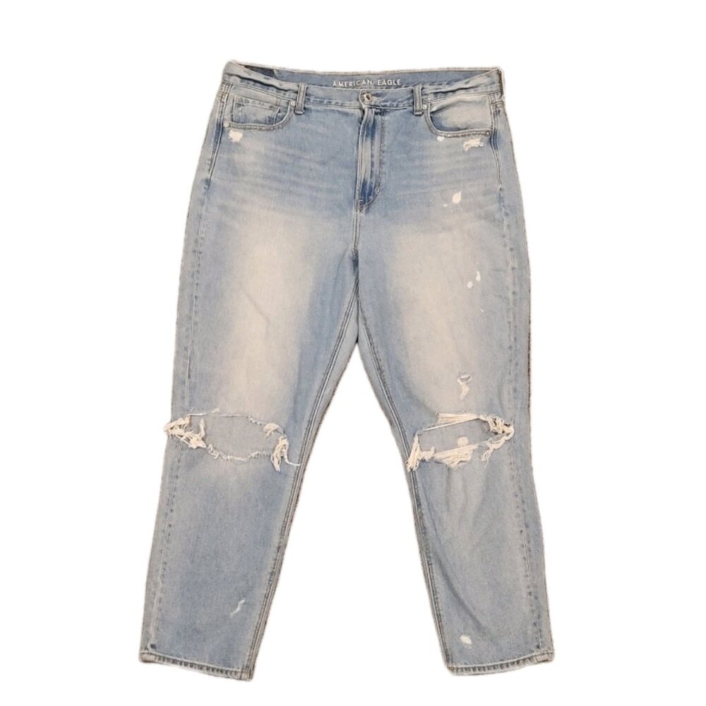 American Eagle Jeans Womens 16 Mom Jean Light Wash Holes Distressed